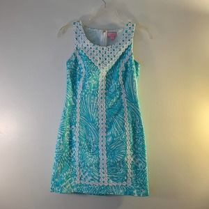 Lilly Pulitzer Turquoise & White Palm Print Shift Dress